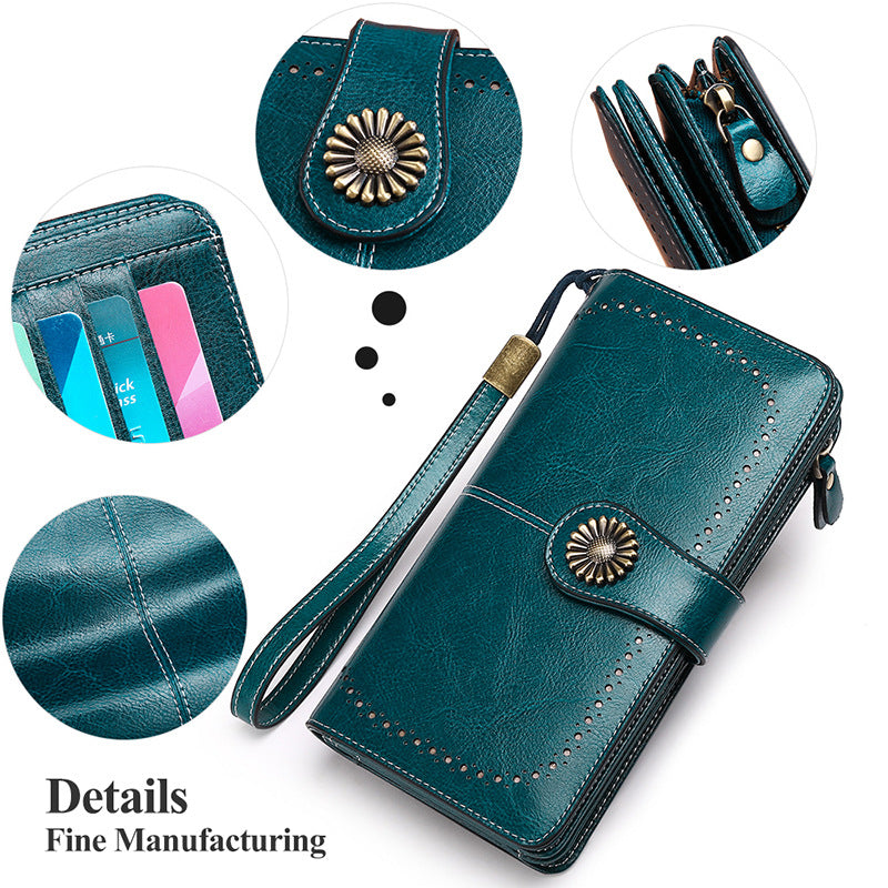 RFID Anti-magnetic Wallet Cross-border New Women's Korean-style Women's Wallet Cowhide Wallet Wallet Large Capacity Clutch