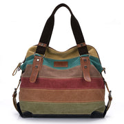 2021 New Canvas Bag European And American Rainbow Striped Canvas Bag Fashion Stitching Women's Washed Bag Canvas Bag Shoulder Bag