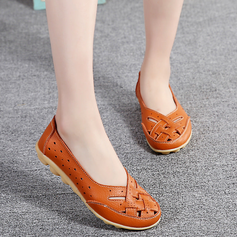 44 Women's Casual Flat Slip-on Sandals Summer Single Shoes Bean Shoes Leather Middle-aged Elderly Mothers