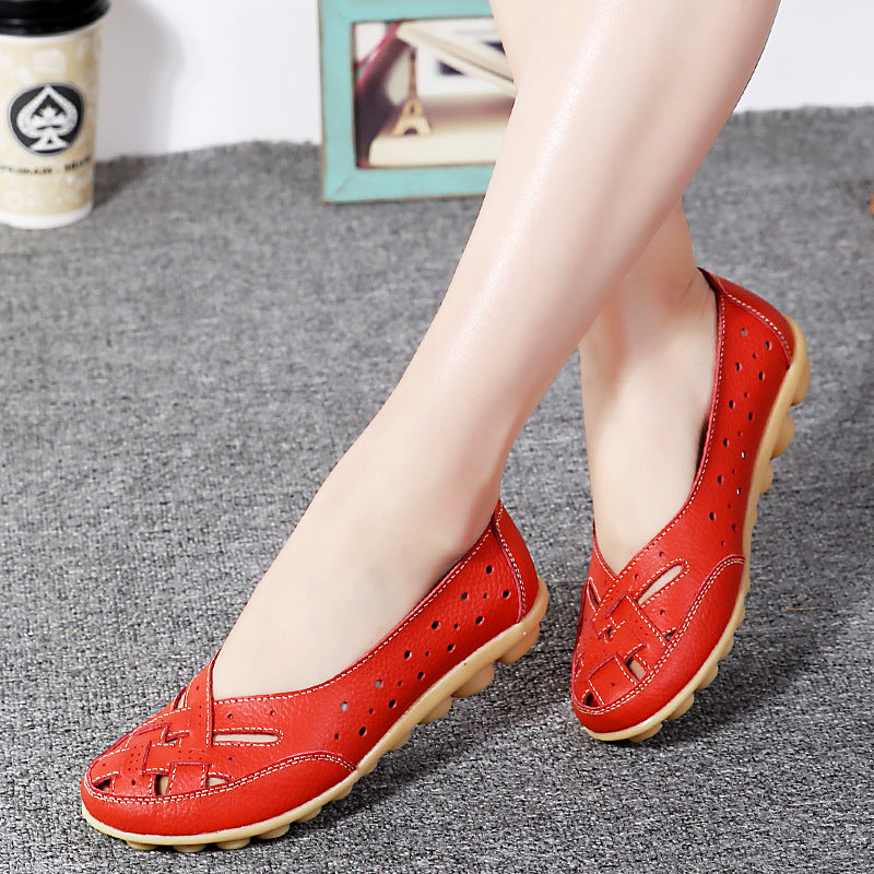 44 Women's Casual Flat Slip-on Sandals Summer Single Shoes Bean Shoes Leather Middle-aged Elderly Mothers