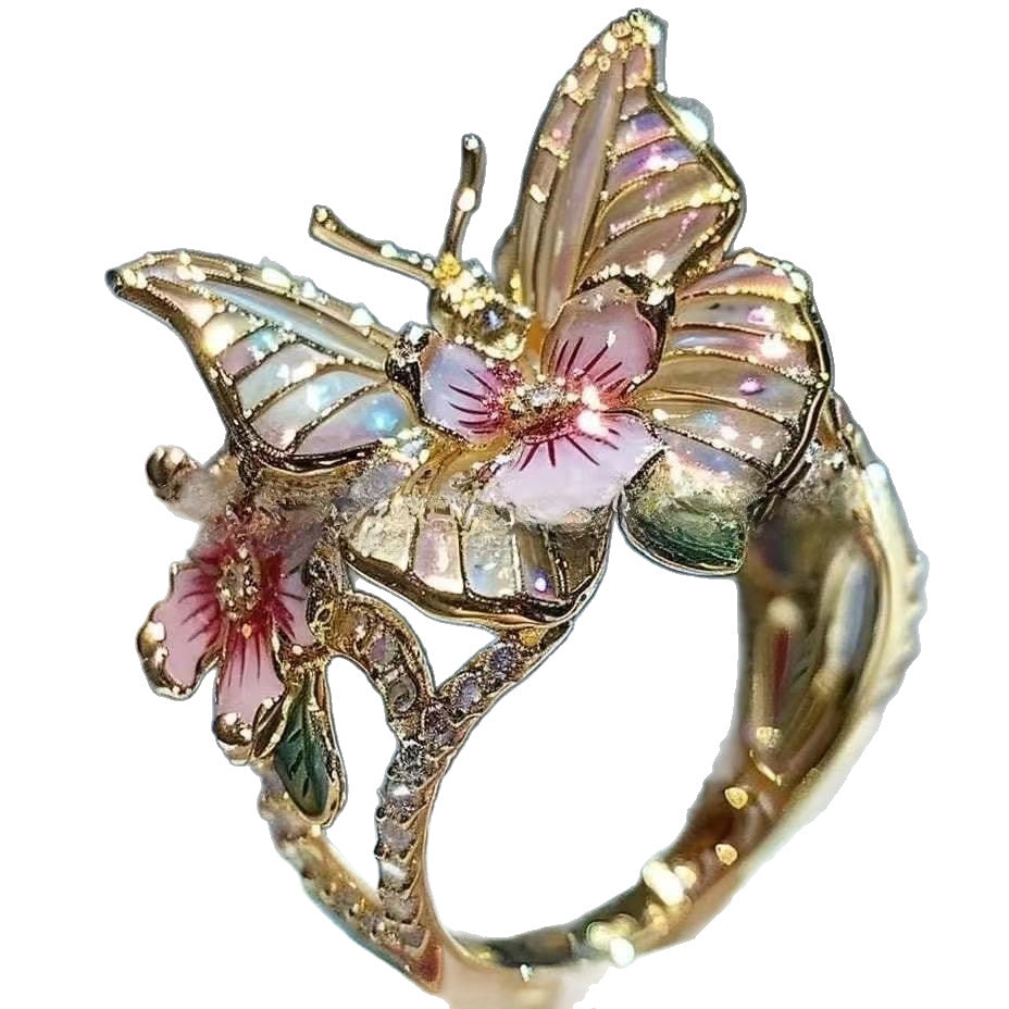 New Product Butterfly Flower Women&#039;s Open Ring Decorative Fashion Ring Oil Drop Ring