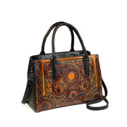 Retro Women's Bag Embossed Flower Tote Bag Genuine Leather New Ethnic Style Single Shoulder Crossbody Bag Large Capacity