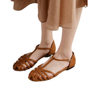 Flat Shoes Women's  Spring And Summer New Fashion Hollow Breathable Korean Style One-word Buckle Fashion Shoes Spot Women's Shoes