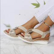 Plus Size Women's Sandals Metal Buckle Decorative Hemp Rope Wedge Light Bottom Fish-toe Sandals