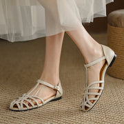 Flat Shoes Women's  Spring And Summer New Fashion Hollow Breathable Korean Style One-word Buckle Fashion Shoes Spot Women's Shoes