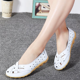 44 Women&#039;s Casual Flat Slip-on Sandals Summer Single Shoes Bean Shoes Leather Middle-aged Elderly Mothers