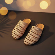 2025 Summer Internet Celebrity New Style Cut Out Woven Sandals Women's Thick-Soled Round-Toe Half-Slippers Slip-On Mules