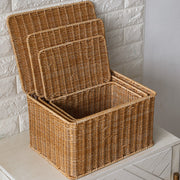 European-style Storage Box Bedroom Clothes Organizer With Lid Rattan Woven Storage Basket Wardrobe Storage Basket With Lid