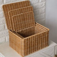 European-style Storage Box Bedroom Clothes Organizer With Lid Rattan Woven Storage Basket Wardrobe Storage Basket With Lid