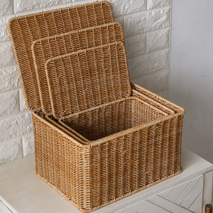 European-style Storage Box Bedroom Clothes Organizer With Lid Rattan Woven Storage Basket Wardrobe Storage Basket With Lid