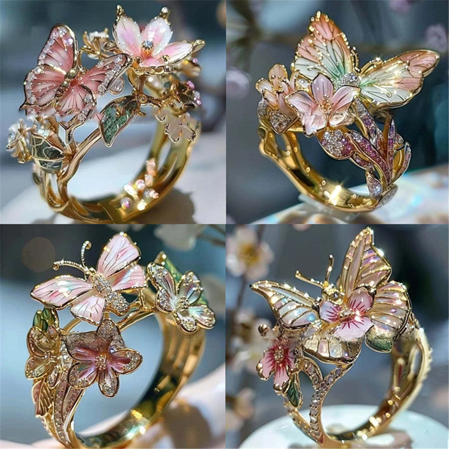 New Product Butterfly Flower Women&#039;s Open Ring Decorative Fashion Ring Oil Drop Ring