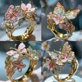 New Product Butterfly Flower Women's Open Ring Decorative Fashion Ring Oil Drop Ring