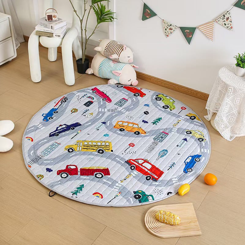 Cotton Children's Storage Crawling Mat Cartoon Round Infant Drawstring Climbing Mat Tent Mat