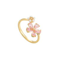 Advanced Sense Double Flower Opening Ring Niche Light Luxury Exquisite Finger Ring Real Gold Electroplating Explosive Adjustable Ring