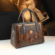 Retro Women's Bag Embossed Flower Tote Bag Genuine Leather New Ethnic Style Single Shoulder Crossbody Bag Large Capacity