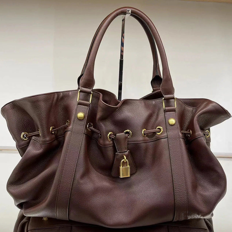 2023 Autumn And Winter New Style Retro Versatile Lock Buckle Belt Buckle Women's Bag Handheld Tote Bag Large Capacity Women's Bag New Trend