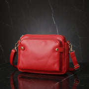 Retro Three-Layer Leather Crossbody Bag Multi-Compartment Handbag Small Square Bag