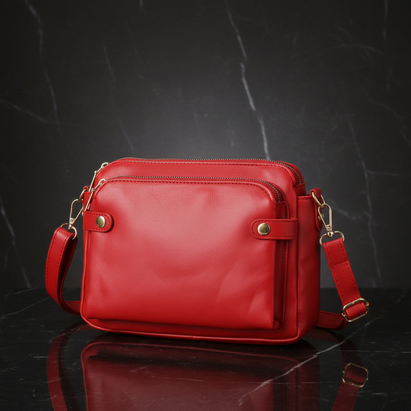 Retro Three-Layer Leather Crossbody Bag Multi-Compartment Handbag Small Square Bag