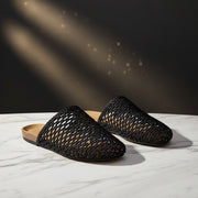 2025 Summer Internet Celebrity New Style Cut Out Woven Sandals Women's Thick-Soled Round-Toe Half-Slippers Slip-On Mules