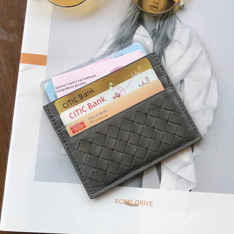 Sheepskin Card Bag Women's One-piece Multi-card 2022 New Braided Card Clip Ultra-thin Card Cover Compact One-piece Generation Hair