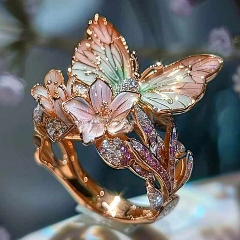 New Product Butterfly Flower Women's Open Ring Decorative Fashion Ring Oil Drop Ring