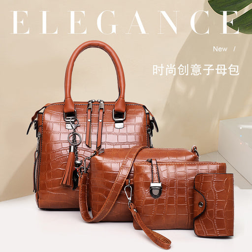 Women's Bag 2023 New Urban Simple Fashion Trendy Shoulder Crossbody Portable Crocodile Pattern Mother Bag Four-Piece Set Women's Bag