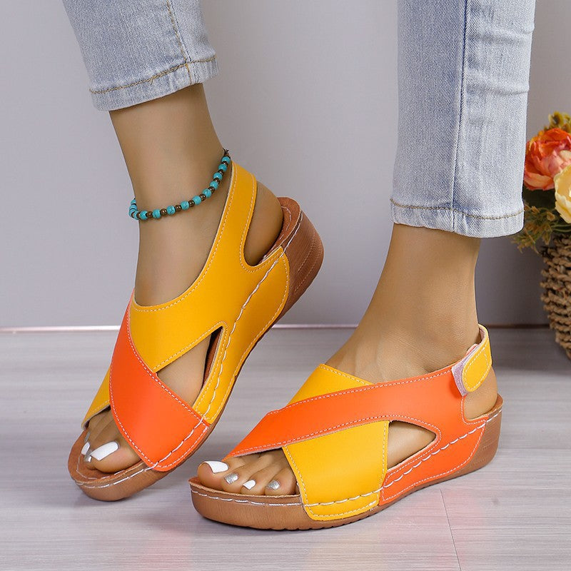 Sandals Women's Summer Plus Size Fish Mouth Cross Platform Thick Bottom Velcro Women's Sandals