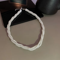 Retro Multi-layer Winding Imitation Pearl Necklace European And American Ins Elegant Simple Choker Fashion Niche Clavicle Chain Women