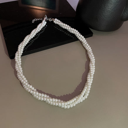 Retro Multi-layer Winding Imitation Pearl Necklace European And American Ins Elegant Simple Choker Fashion Niche Clavicle Chain Women