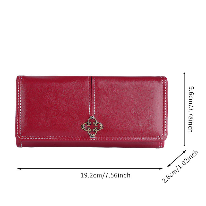 Women's Long Wallet Wholesale Cross-Border European And American Retro Oil Wax Leather Women's Wallet Women Wallet