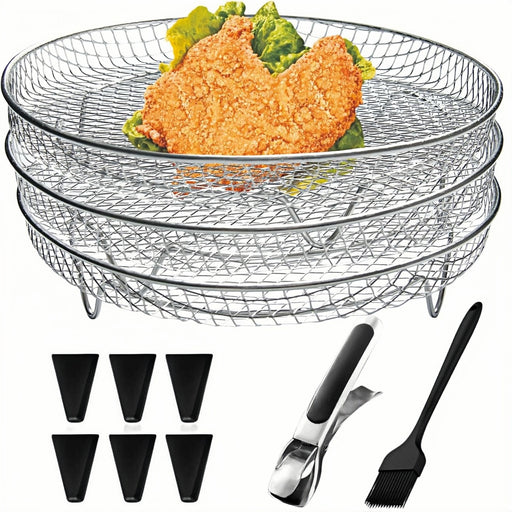Air Fryer Barbecue Grill Round 3-Layer Stacked Mesh Oven Accessories 304 Stainless Steel Grilling Mesh Dehydration Rack Drain Rack
