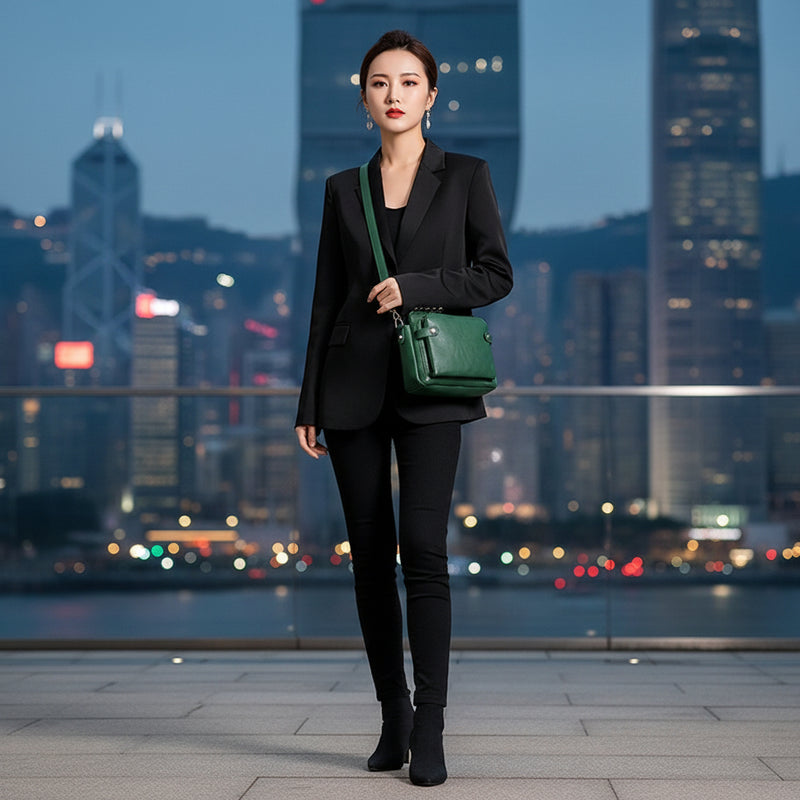 Retro Three-Layer Leather Crossbody Bag Multi-Compartment Handbag Small Square Bag