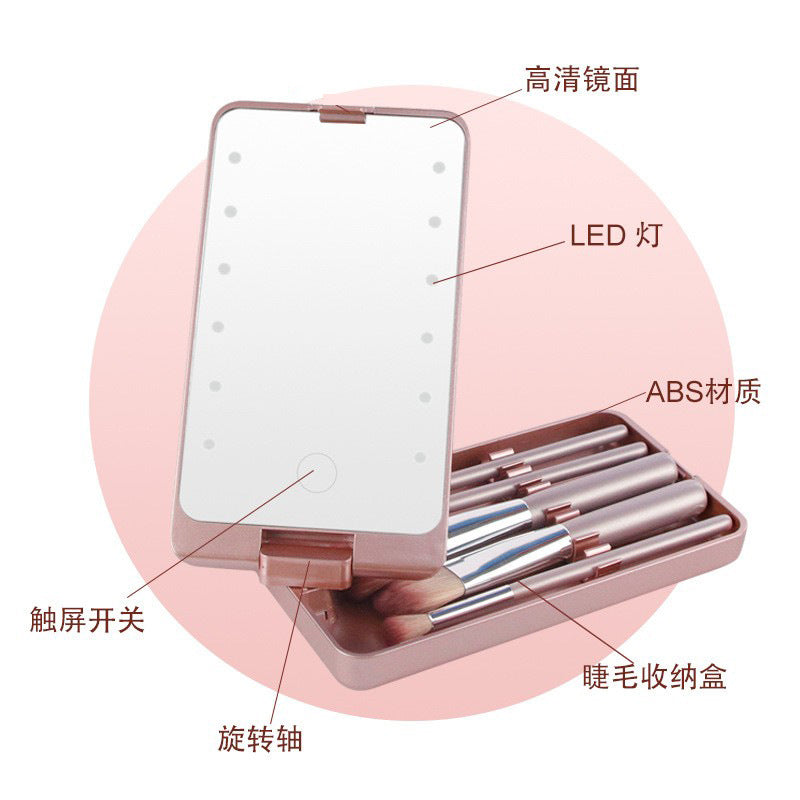 Led Makeup Mirror With Light Mirror 5 Makeup Brush Set Makeup Brush Storage Box With Cover Dust-Proof