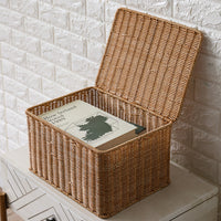 European-style Storage Box Bedroom Clothes Organizer With Lid Rattan Woven Storage Basket Wardrobe Storage Basket With Lid