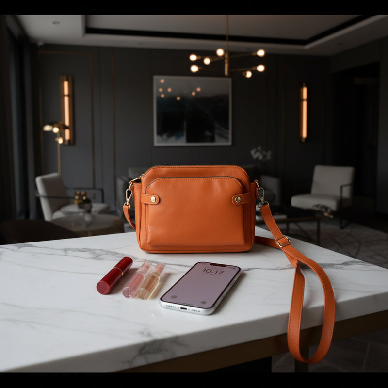 Retro Three-Layer Leather Crossbody Bag Multi-Compartment Handbag Small Square Bag