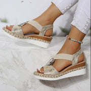 Plus Size Women's Sandals Metal Buckle Decorative Hemp Rope Wedge Light Bottom Fish-toe Sandals