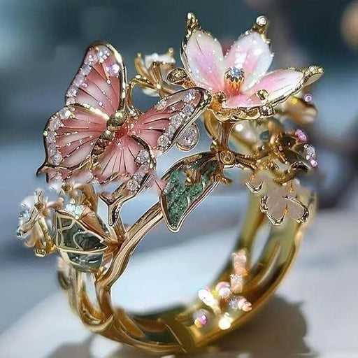 New Product Butterfly Flower Women's Open Ring Decorative Fashion Ring Oil Drop Ring