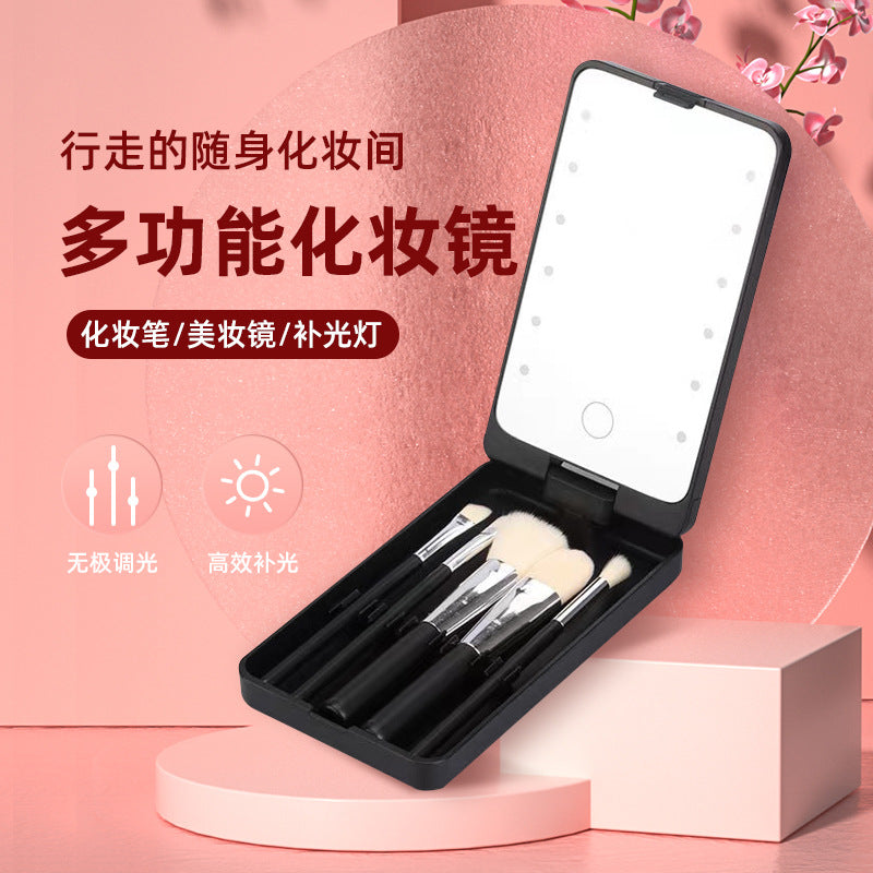 Led Makeup Mirror With Light Mirror 5 Makeup Brush Set Makeup Brush Storage Box With Cover Dust-Proof