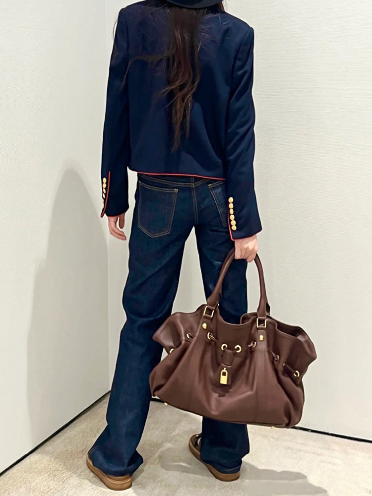 2023 Autumn And Winter New Style Retro Versatile Lock Buckle Belt Buckle Women's Bag Handheld Tote Bag Large Capacity Women's Bag New Trend