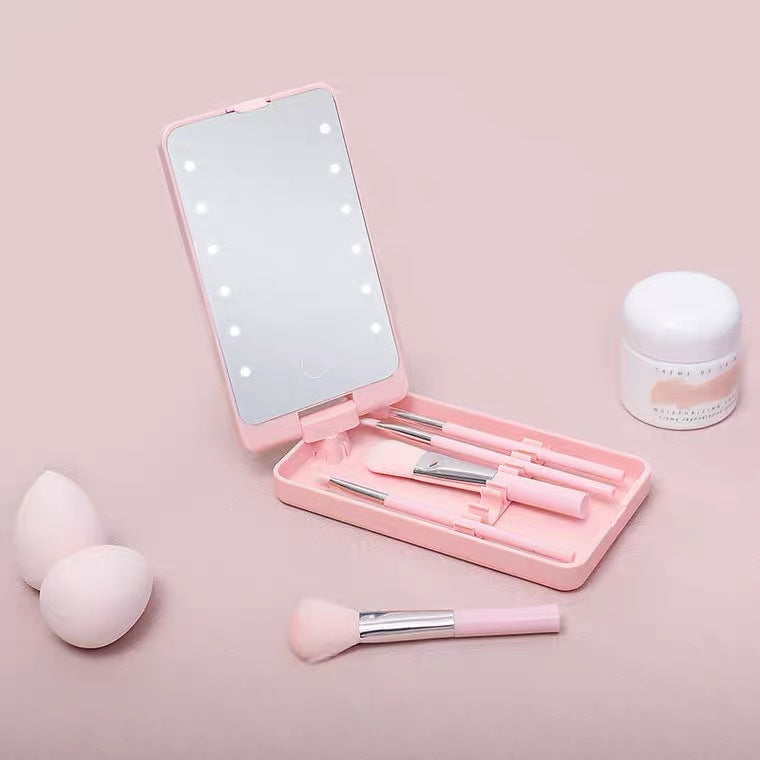 Led Makeup Mirror With Light Mirror 5 Makeup Brush Set Makeup Brush Storage Box With Cover Dust-Proof