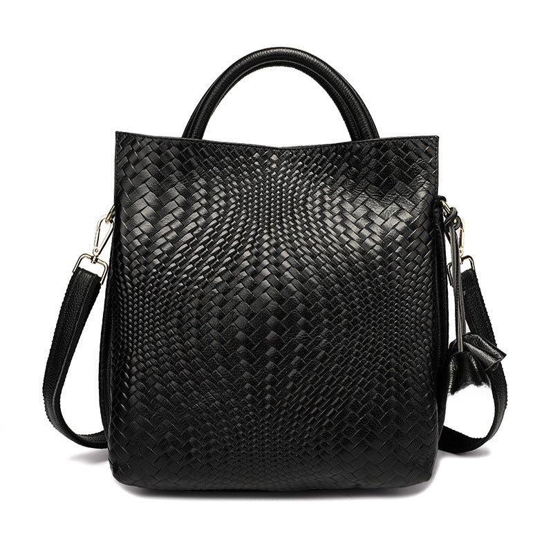 Genuine Leather Women's Bag New Arrival Large Capacity Handbag Women's Elegant Hand Carrying Shoulder Woven Pattern Women's Bag
