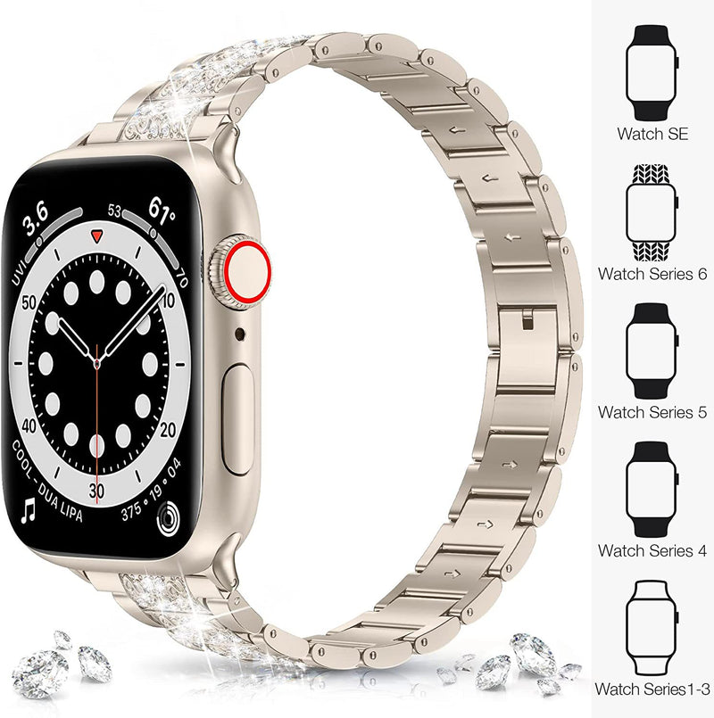 Suitable For Iwatch Straps. Three-bead Diamond-encrusted Zinc Alloy Apple Watch Straps. Applewatch Straps Are Exclusively Available Across Borders.