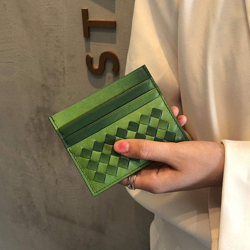 Sheepskin Card Bag Women's One-piece Multi-card 2022 New Braided Card Clip Ultra-thin Card Cover Compact One-piece Generation Hair