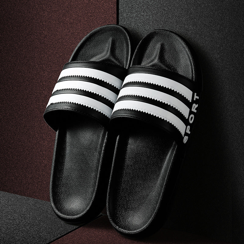 Black And White Striped Bathroom Slippers Indoor Non-slip Thick Bottom Mute Sandals And Slippers Home Men And Women Leisure Slippers