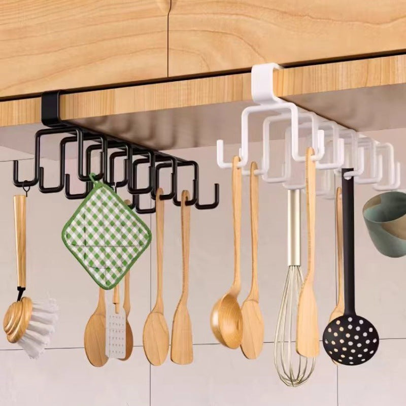 Wrought Iron Kitchen Cabinet Hook Kitchen Row Hook Kitchen Wall-mounted Storage Rack Hanger Load-bearing Double Row Storage Rack