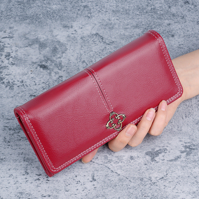 Women's Long Wallet Wholesale Cross-Border European And American Retro Oil Wax Leather Women's Wallet Women Wallet