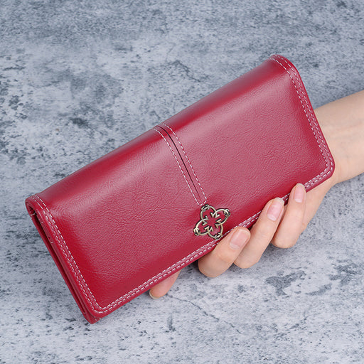 Women's Long Wallet Wholesale Cross-Border European And American Retro Oil Wax Leather Women's Wallet Women Wallet