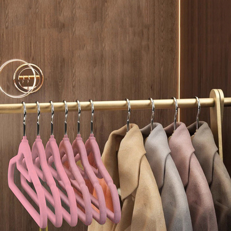 Flocking Clothes Hanger Pink 10 Storage Durable Clothes Drying Hanger Multi-function Coat Folding Anti-Wrinkle