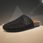 2025 Summer Internet Celebrity New Style Cut Out Woven Sandals Women's Thick-Soled Round-Toe Half-Slippers Slip-On Mules