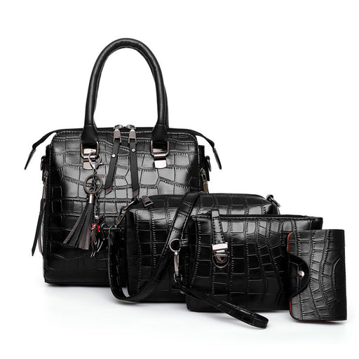 Women's Bag 2023 New Urban Simple Fashion Trendy Shoulder Crossbody Portable Crocodile Pattern Mother Bag Four-Piece Set Women's Bag
